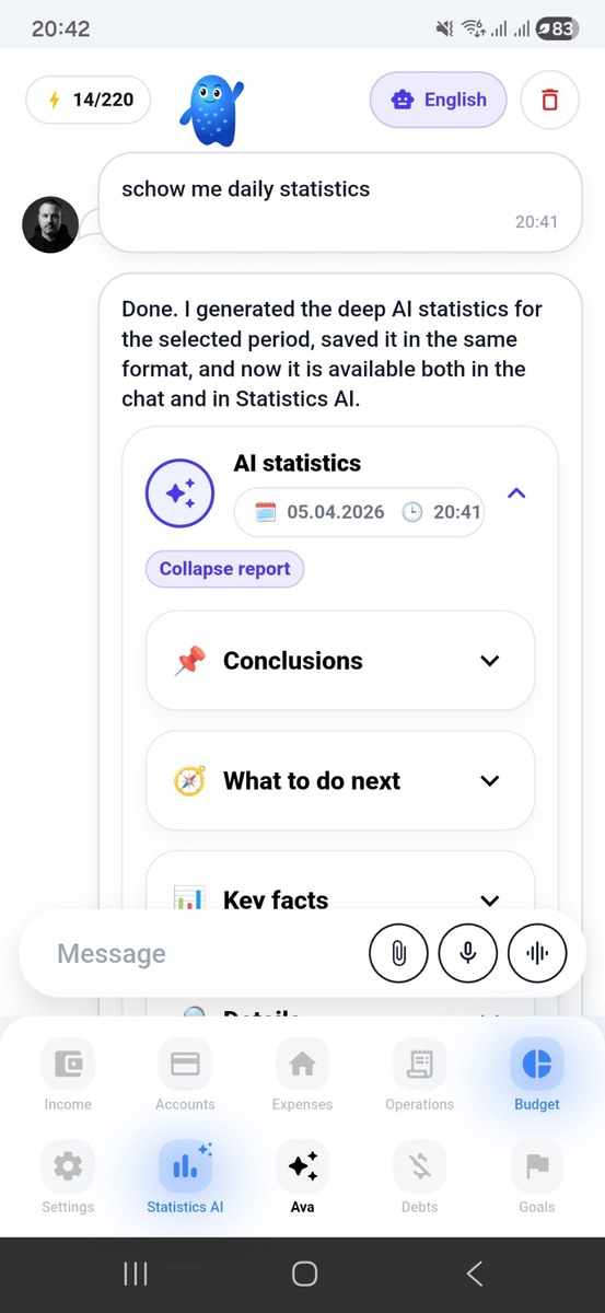 Экран Aiva AI-помощника Freelife